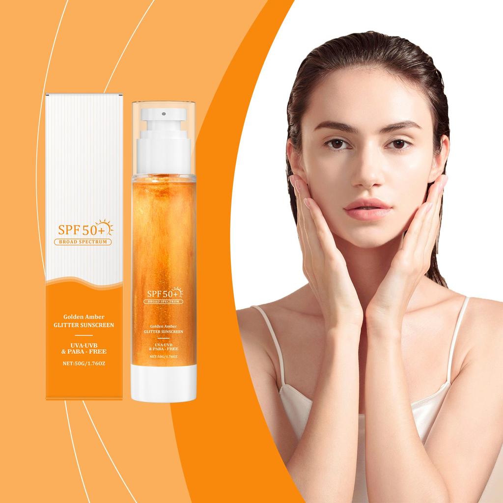 Солнцезащитный крем с блестками, освежающий солнцезащитный крем, блестящий увлажняющий спрей для лица и тела, водостойкий и нежирный, 50 г