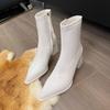 Fashion Women's Fashion Chunky Single Boots Fall New Pointy Side Zipper Anti-slip Wear-resistant Short Boots