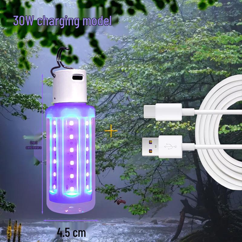 Portable USB Rechargeable Purple Light Insect Trap: Lures Cicadas, Mole Crickets, Beetles with UV Black Light for Outdoor Use.
