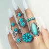 New Bohemian Retro Owl Feather Turquoise 8-piece Suit Ring Fashion Ladies Ring