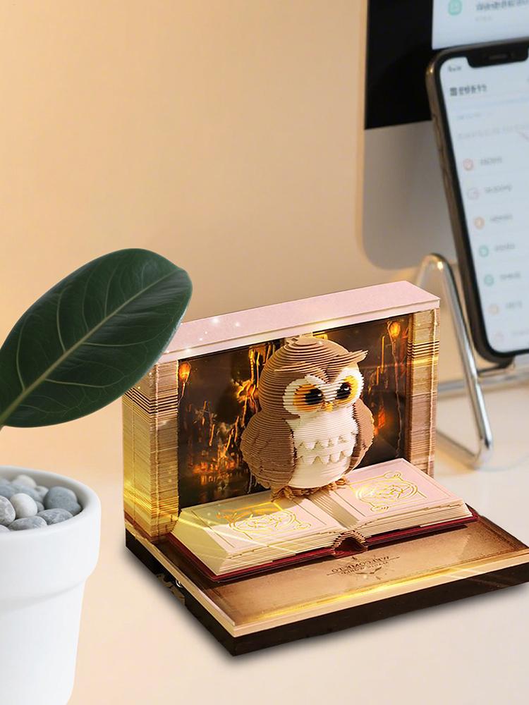 3D Memo Pad Time Piece Calendar 2026 Memo Pad Paper Tear Away Carving Art Notepad Owl-Shaped Tear Away Carving Time Piece