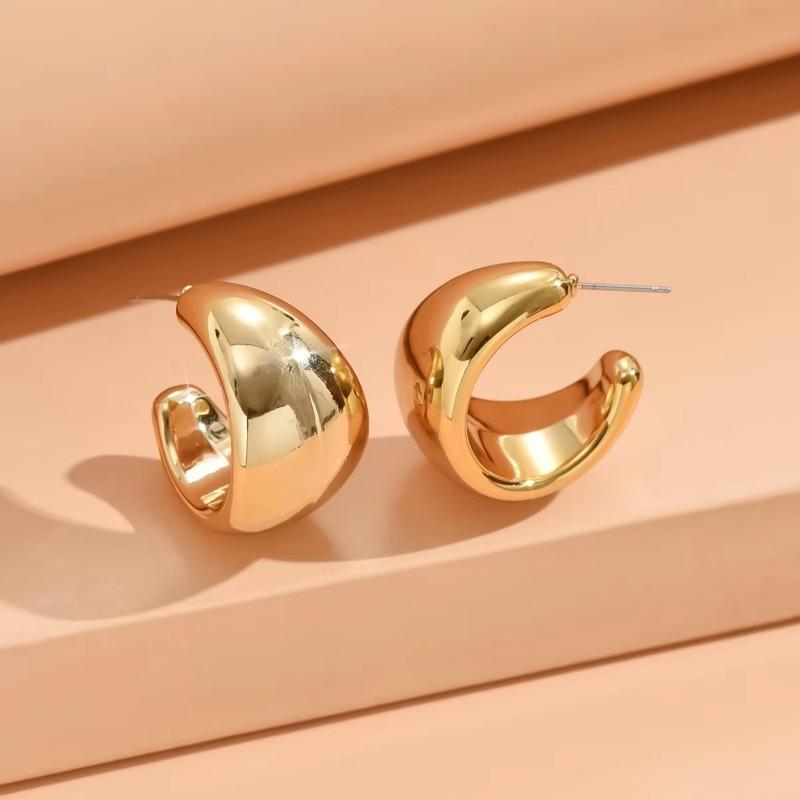 Trendy Smooth CCB Chunky Dome Drop Earrings for Women Fashion Thick C-Shaped Hoop Earrings Punk Aesthetics Jewelry