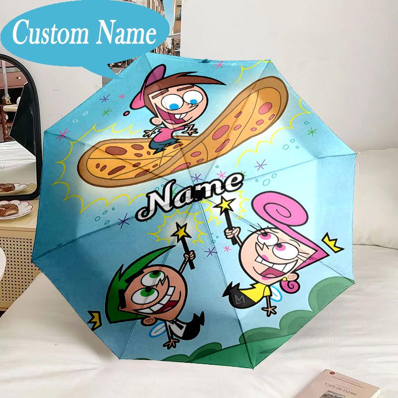 Custom Name Umbrella Friendship Adventure OddParents Umbrella 8-Frame for Travel, Camping, Casual Lightweight Portable, Essential for Family Gifts