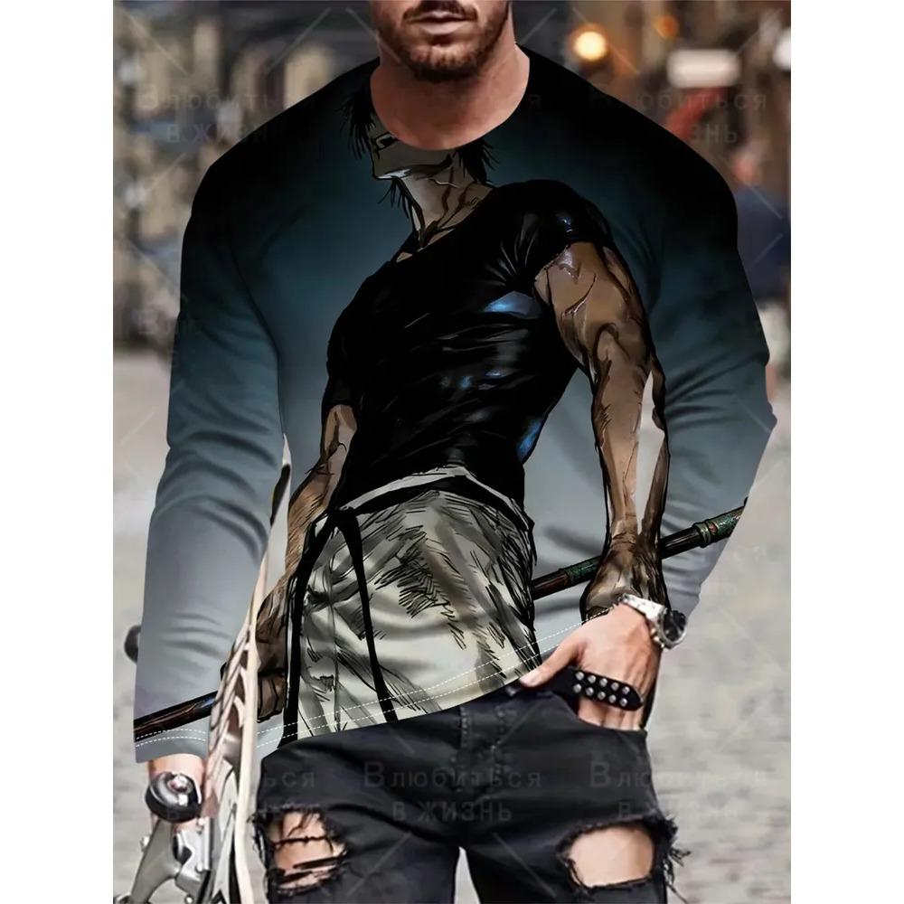 Spring Autumn Fashion Comfortable Loose Soft Casual Versatile Round Neck Long Sleeve T-shirt Creative Animal 3D Printed Men's T-shirt