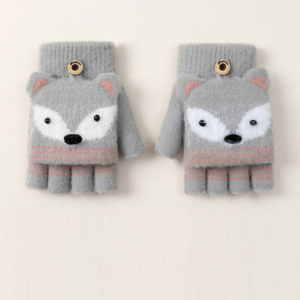 Finger Cute Autumn Winter Warm Gloves Children Mittens Knitted Gloves Flip Fingerless Gloves