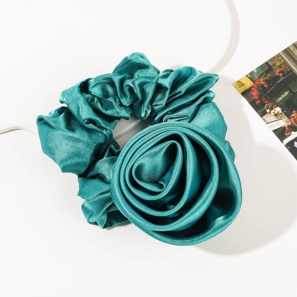 Korean Women Rose Elastic Hair Bands Ties Hair Scrunchies Big Flower Satin Hair Rope Charms Horsetail Rubber Hair Accessories