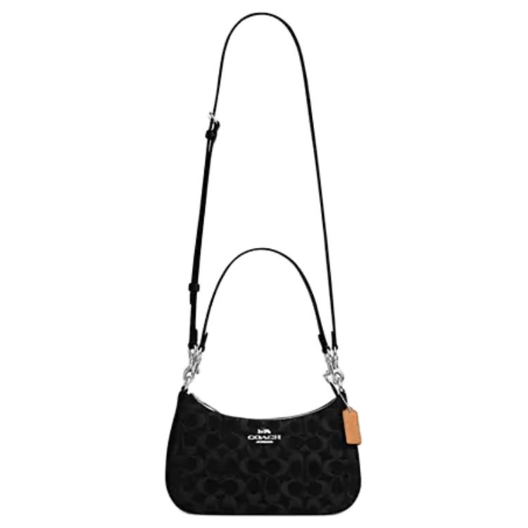 Coach Teri 24 Съемный плечевой ремень Джинсовая и кожаная средняя сумка через плечо Женская сумка через плечо Черный CDE43-SVBK