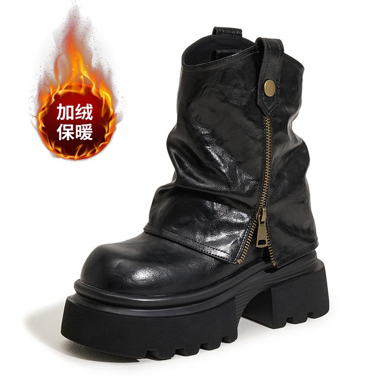 Мартинсы на толстой подошве для женских осенне-зимних новых тапочек, полусапожки средней длины, сапоги-трубы с внутренней платформой, британская дымовая труба