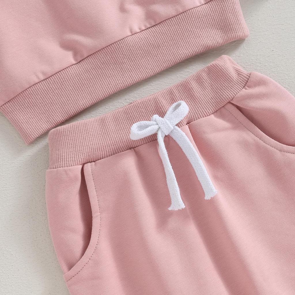 Комплект из двух предметов для маленьких девочек, толстовка с круглым вырезом с длинными рукавами и буквенным принтом, спортивные штаны на эластичной резинке на талии, осенняя одежда