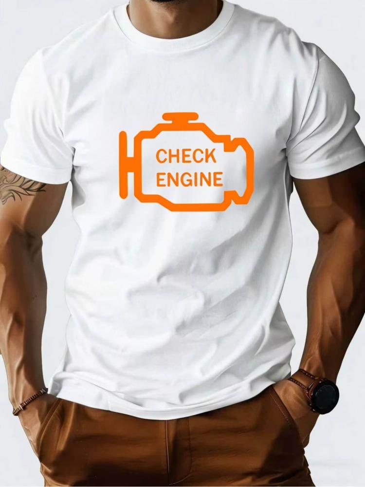 Unisex Summer Short Sleeve T Shirt Check Engine Car Mechanic Graphic Tee Crew Neck Auto Lover Casual Streetwear Unisexs Fashion Top