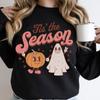 Colored Tis' the Season Pumpkin Ghost Sweatshirt Retro Women Long Sleeve Autumn Halloween Pullovers Streetwear