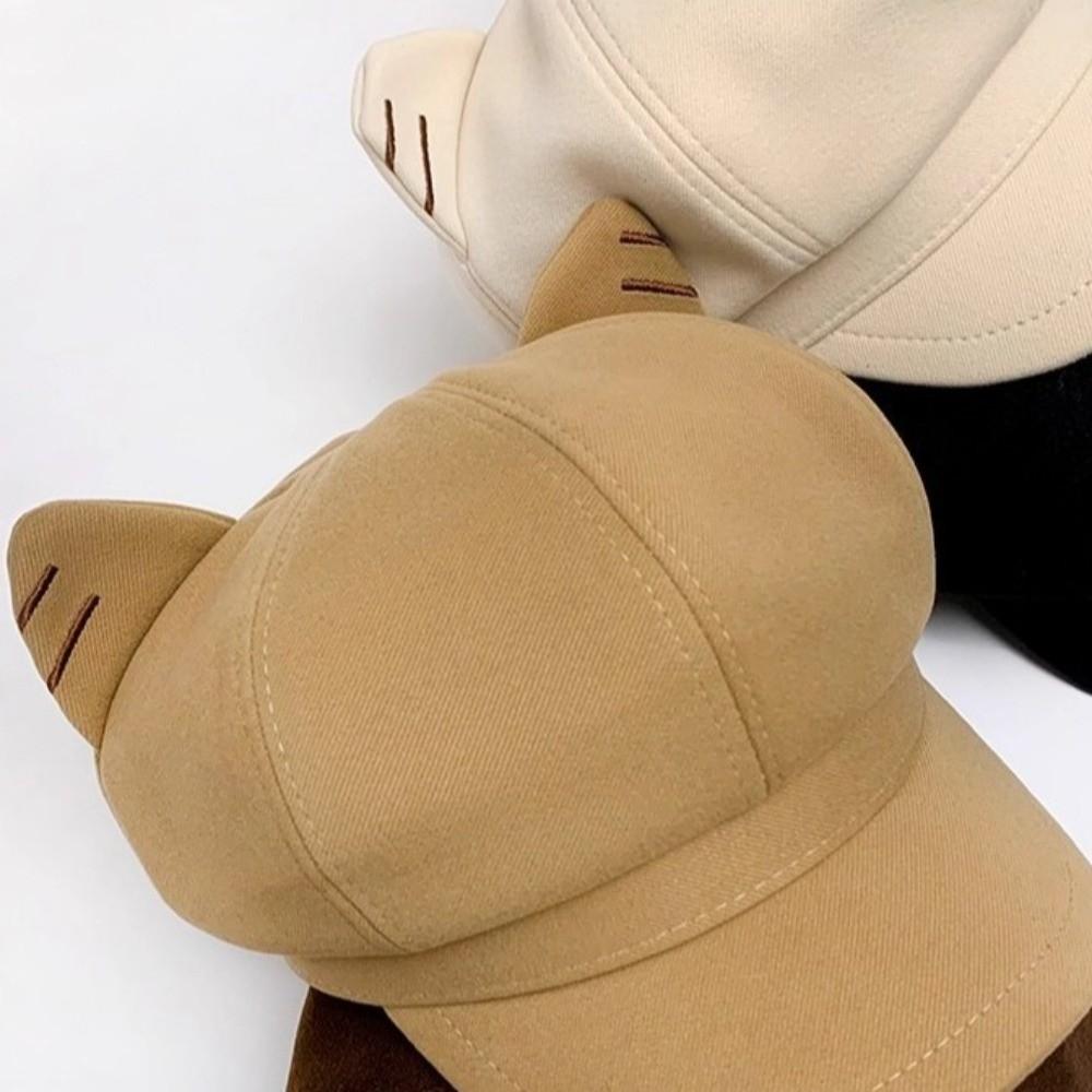 Woolen Cat Ear Hat Solid Color Octagonal Cap Retro British Beret Hat  Painter