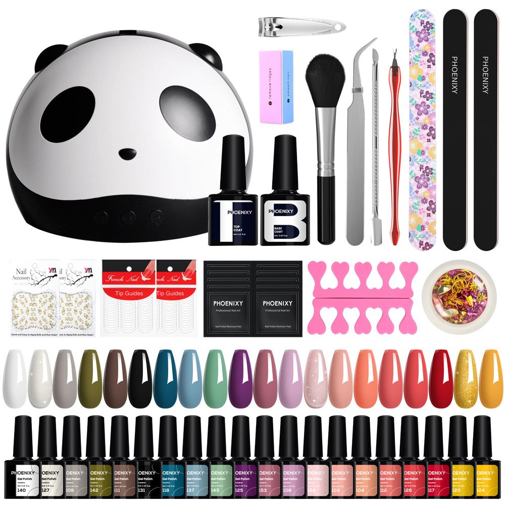 Набор гель-лаков PHOENIXY с лампой для ногтей 20 шт., верхний слой геля, базовый слой, набор для маникюра в подарок для женщин и девочек