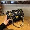 Women's Leather Bag Fashion Badge Chain Small Square Bag High-end Small Fragrance Style Shoulder Bag