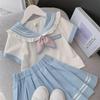 Girls' College Style Pleated Skirt and Shirt Set - Korean JK Short Sleeve Summer Outfit for Middle and Large Children