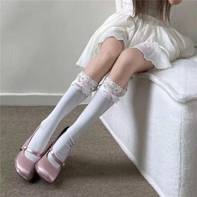 Women's Lace Lolita Japanese Pile Sock Lady Mid-tube Breathable Comfortable Beautiful Cute Kawaii Girl Style Nice Bow Calf Socks
