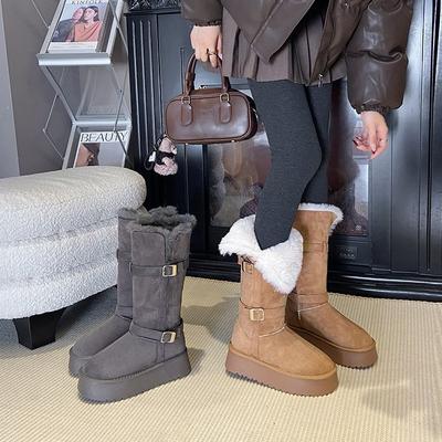 Северо-восточные зимние ботинки женские зима 2025 новые плюшевые утолщенные плюшевые хлопковые туфли застежка на ремешке платформа ботинки