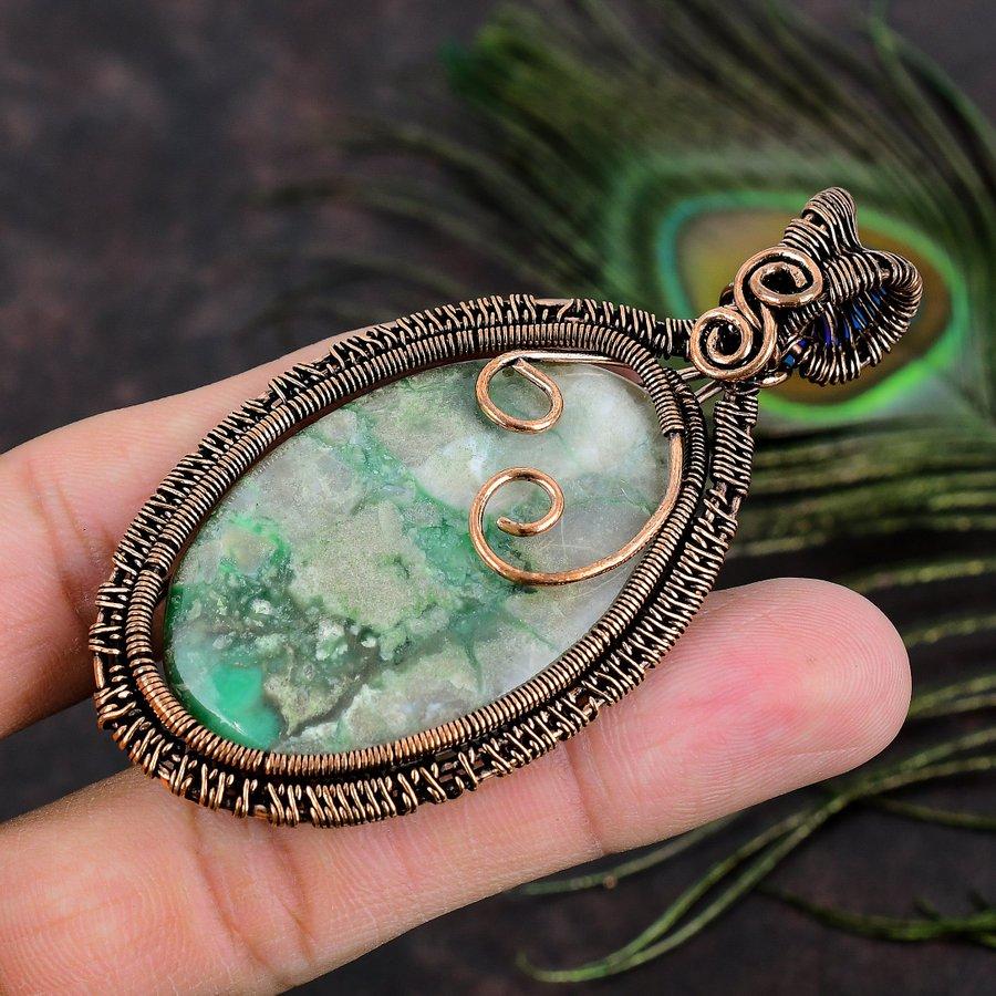 Натуральный драгоценный камень варисцит, подарочная подвеска ручной работы из медной проволоки 3,15 M5R51