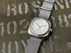 Military Cushion Watch with White Dial and Gray Buckskin Nato Strap [M.R.M.W.]