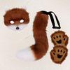 Furry Therian Costume Set for Girls Women Faux Fur Tail Plush Masque Fluffy Paw Gloves Set Fox Cat Wolf Animal Cosplay Accessories for Halloween