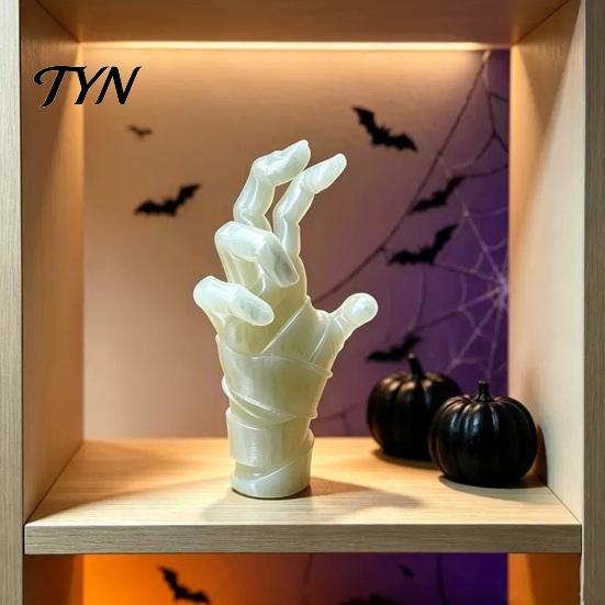 Luminous Zombie Palm Statue 3D Printed Glow in The Dark Mummy Hand Ornament, Spooky with Bandage, Esports Room Soft Decoration Realistic Figurine for