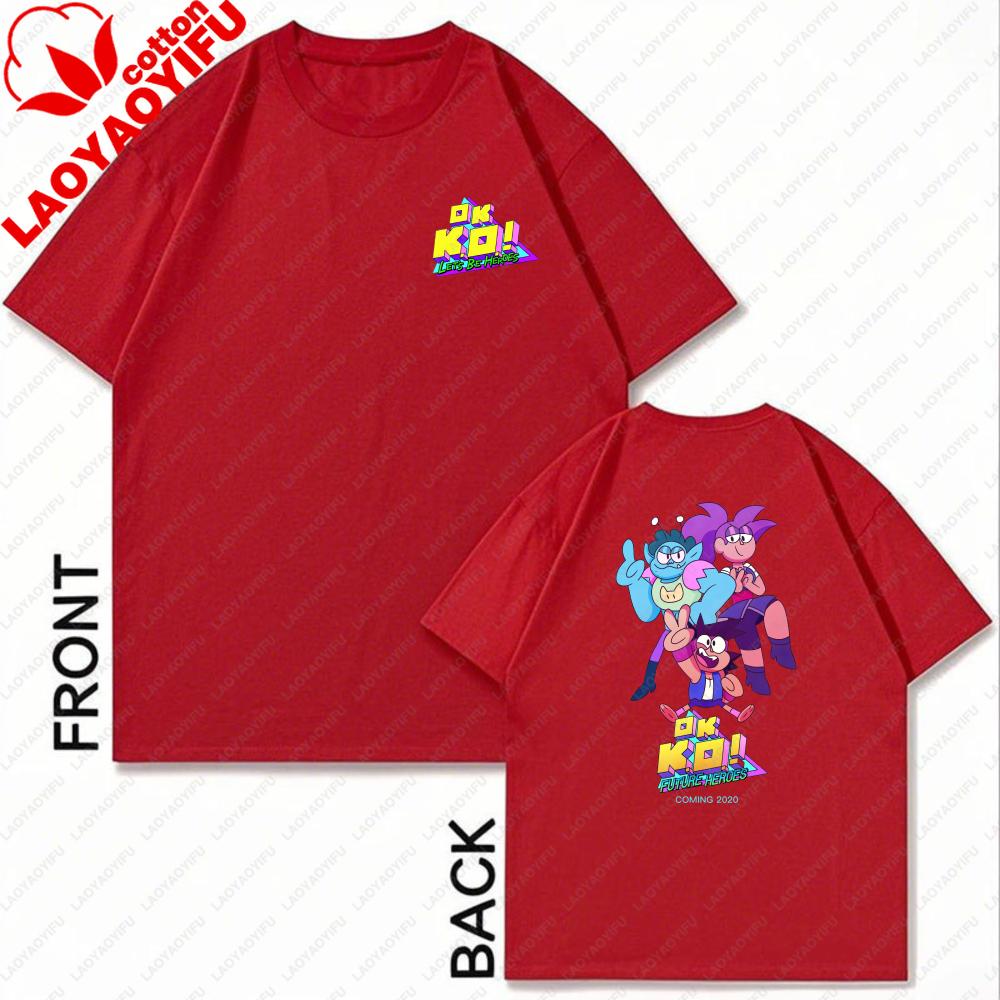 Vintage Cartoon Ok K.O! Let's Be Heroes Characters Unisex Cotton T-Shirt Summer Casual Wear for Unisex Fashion Trendy Top