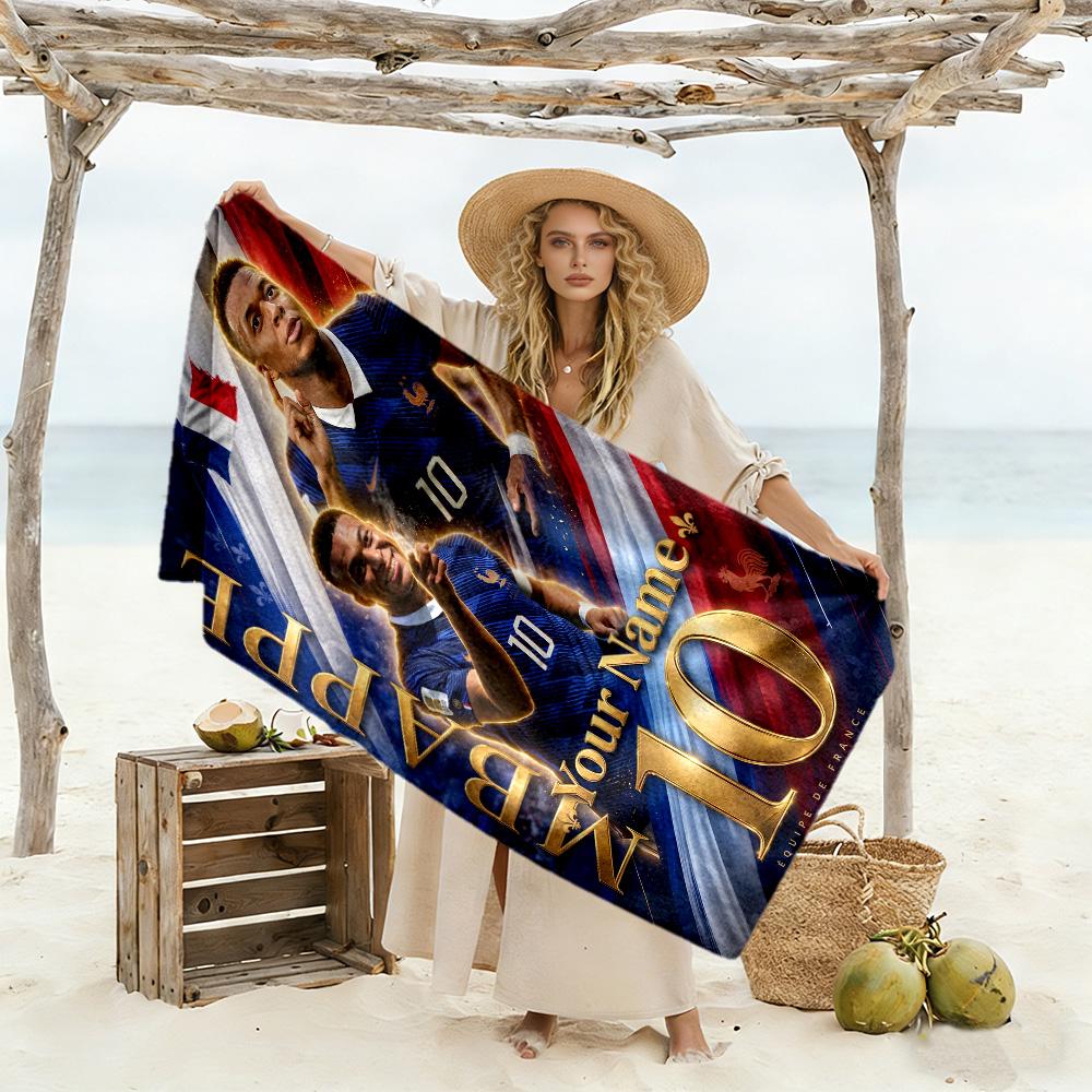 Mbappé Customize Text Beach Towel Super Soft Microfiber Quickdry Fabric Suitable for Swimming Gym Camping Yoga Vacation