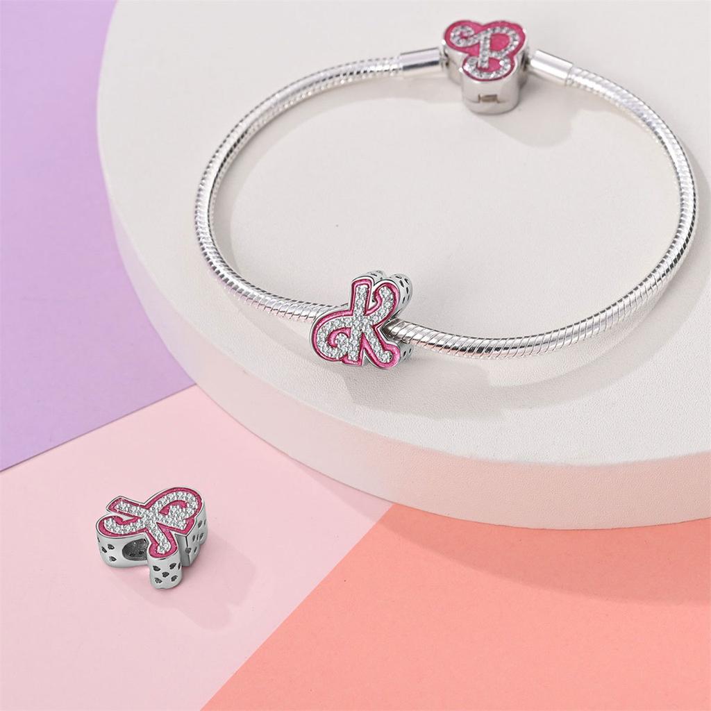 Розовые бусины-буквы в стиле Барби, подвески, аксессуары для браслетов DIY, серебро 925