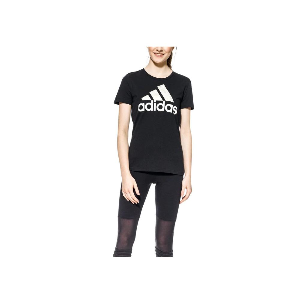 Adidas Front Large Logo Print Breathable Casual Short Sleeve T-Shirt Women T-Shirts Black CV4561