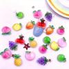 50pcs Resin Mixed Colorful Glitter Mini Peach Pear Grape Apple Cherry Lemon Persimmon Radish Fruit Foods Nail Art Flat Back Rhinestone