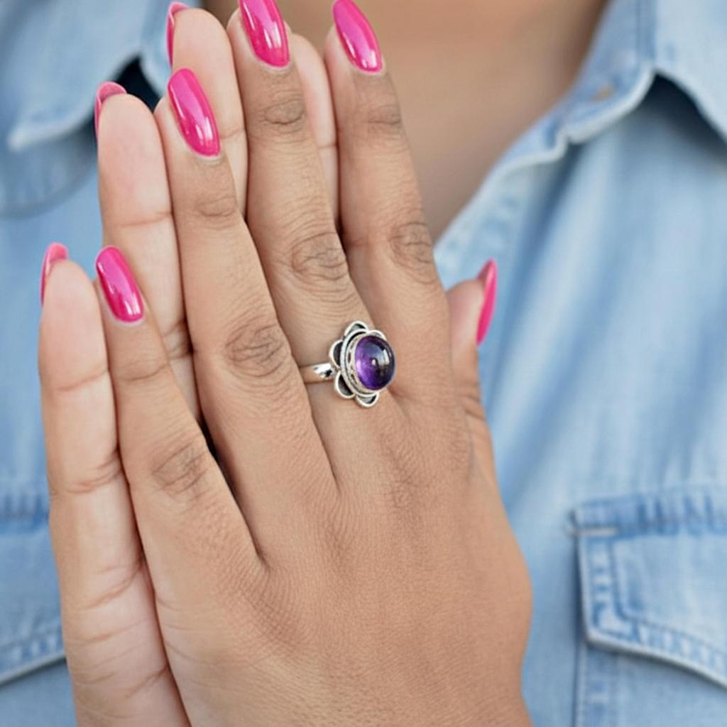 Фиолетовое кольцо-цветок из аметиста, ювелирное изделие из стерлингового серебра 925 пробы, минималистичное цветочное кольцо для женщин, подарок для нее
