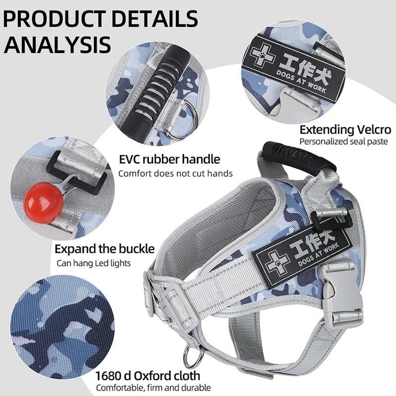 Шлейка для домашних животных для средних и больших собак, регулируемый нагрудный ремень, светоотражающие шлейки для собак, жилет для тренировок на открытом воздухе, товары для собак