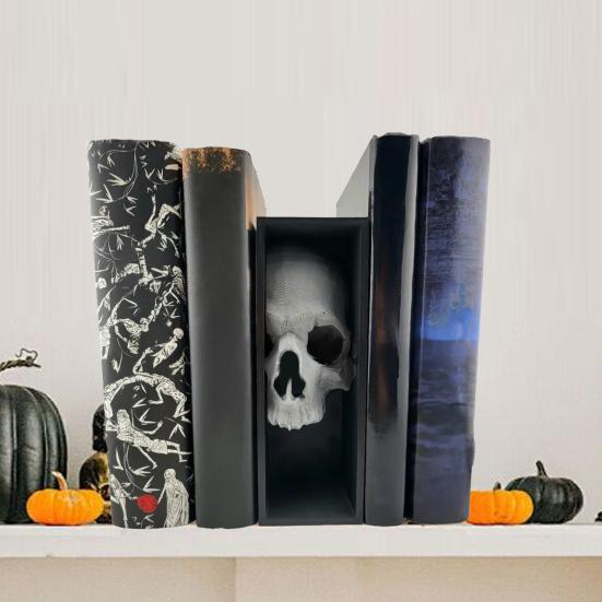Halloween Skull Bookend Bookshelves Decoration Spooky Gothic Skull Figurine Home Office Desktop
