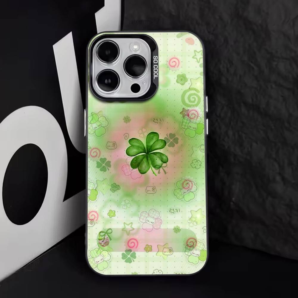 Lucky Clover Phone Case For iPhone 17,16,15,14,13,12,11 Plus,Pro Max,XS,Colorful Silver Phone case Funda Cover