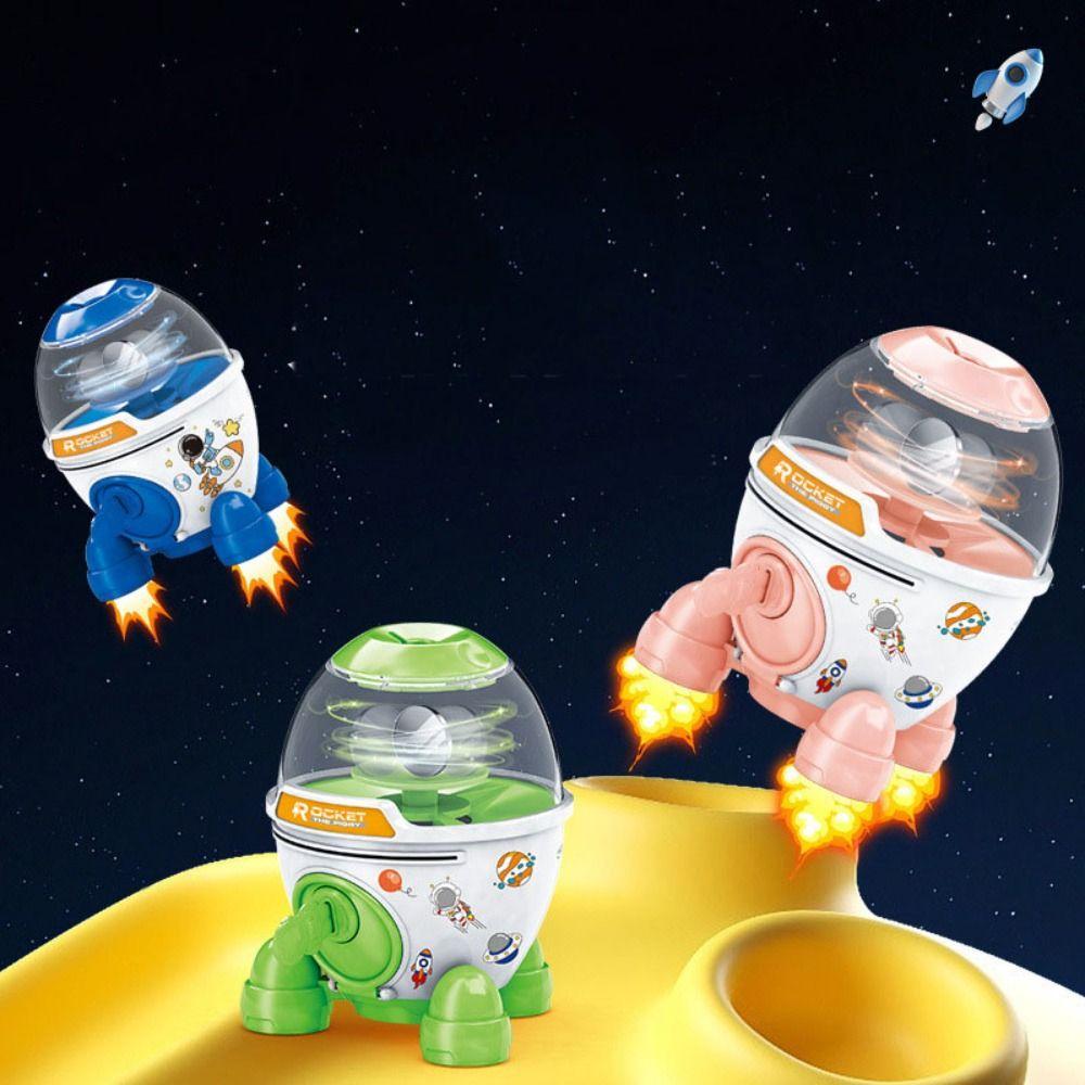 Large Capacity Rotating Rocket Ornamen DIY Sticker Children Toy Boxes Rocket Piggy Bank Kids Toy