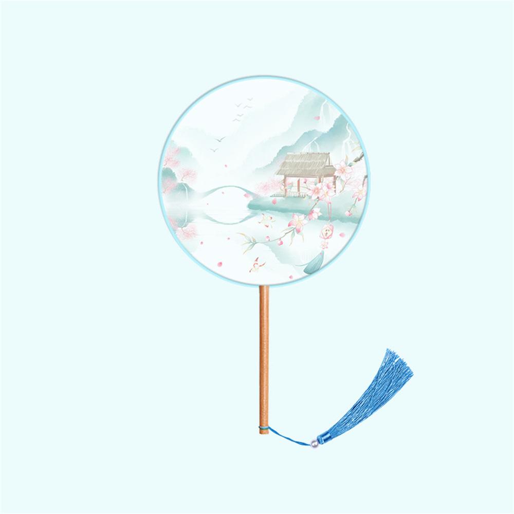 Китайский круглый веер для рук, винтажный печатный шелковый веер, старинный веер для танцев с кисточками, веер для рук, костюм «Чонсам» для свадебной вечеринки, аксессуары