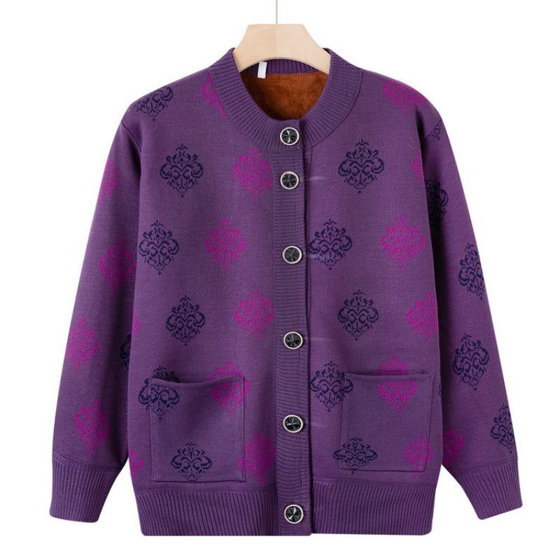 Бабушкин осенне-зимний плюшевый свитер-кардиган для женщин среднего и пожилого возраста, новый вязаный свитер-жакет для мамы, утолщенный топ