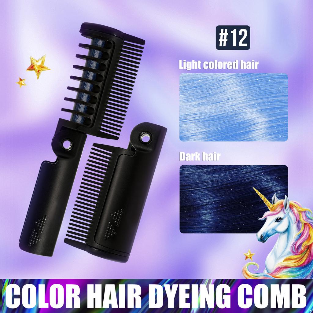 Temporary Hair Color Comb with Foldable Design for Quick Bright Hair Chalk Styling Non Toxic Washable Colorful Hairbrush for Adults Halloween Cosplay