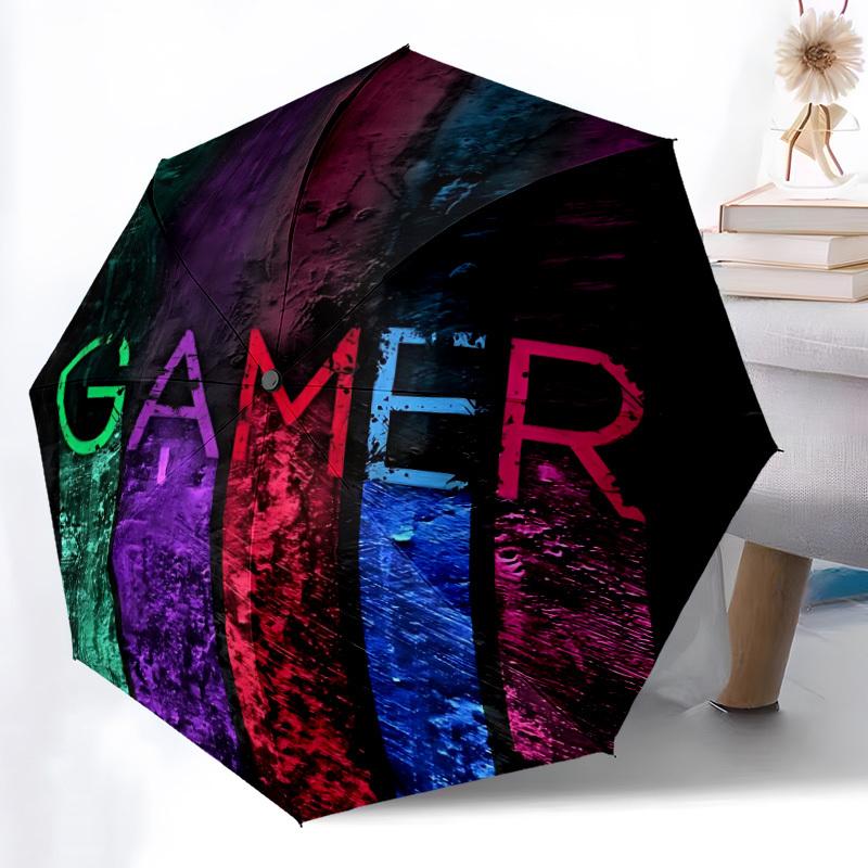 1pc Gamer Youth Automatic Folding Umbrella with 8 Bones, 3-Fold Compact Umbrella, Compact Design On-the-Go Essential, casual outdoor accesso