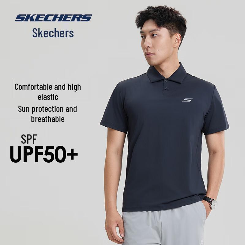 Skechers Мужская футболка-поло с коротким рукавом для защиты от солнца