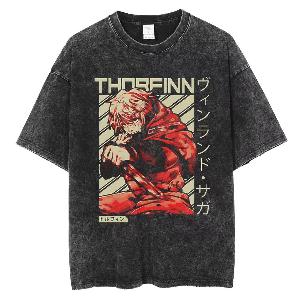 Vinland Saga Manga T Shirt For Men Women Tshirt Washed Cotton Tshirt Clothing Summer Short Sleeve Oneck Tees Streetwear Top