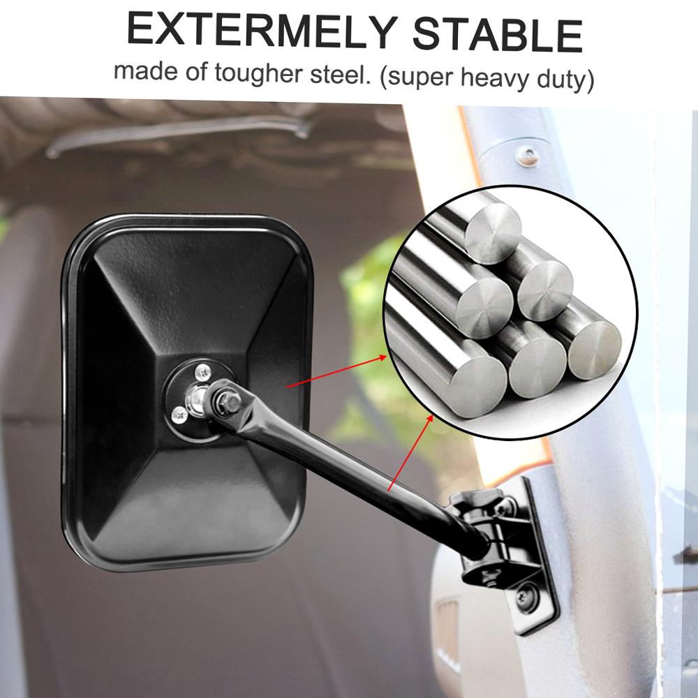 Зеркала бокового вида Зеркало для езды без дверей Прямоугольные зеркала Зеркало для бездорожья 4x4 Быстросъемная замена для Jeep Wrangler