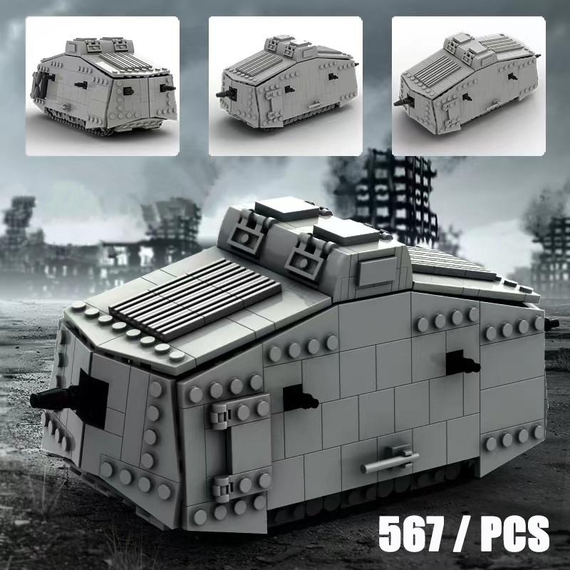 Горячий немецкий военный боевой танк A7V времен Первой мировой войны, набор строительных блоков, боевые танки MK IV времен Второй мировой войны, солдатская техника, кирпичи, армейские детские игрушки, подарки