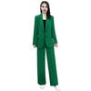 2 Pcs/Set Women Coat Pants Set Lapel Single Button Mid Length Cardigan Long Sleeve Jacket Wide Leg High Waist Straight Trousers Lady Formal