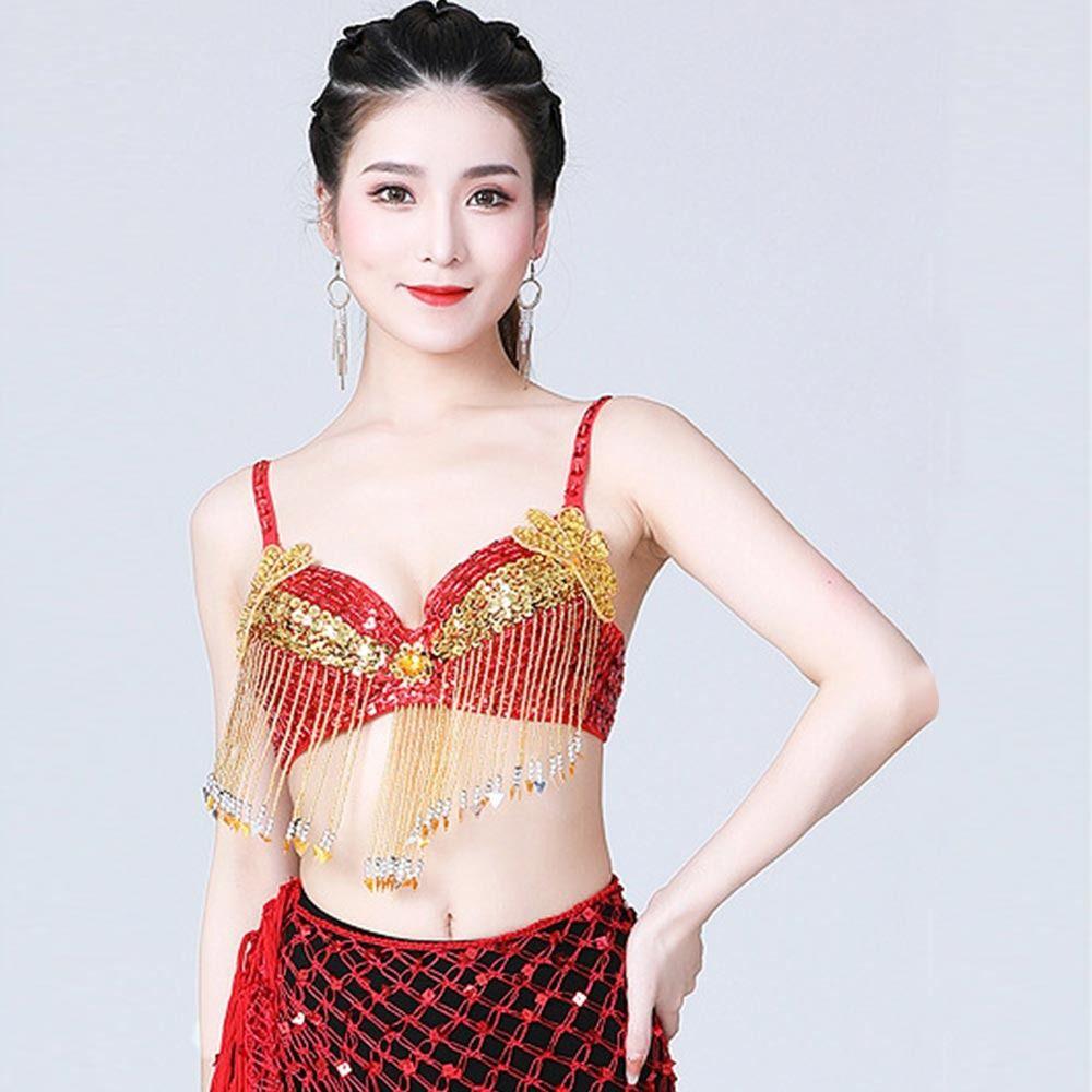 Shiny Sequins Bra Beaded Tassels Sparkly Bra Charming Show Costumes Women
