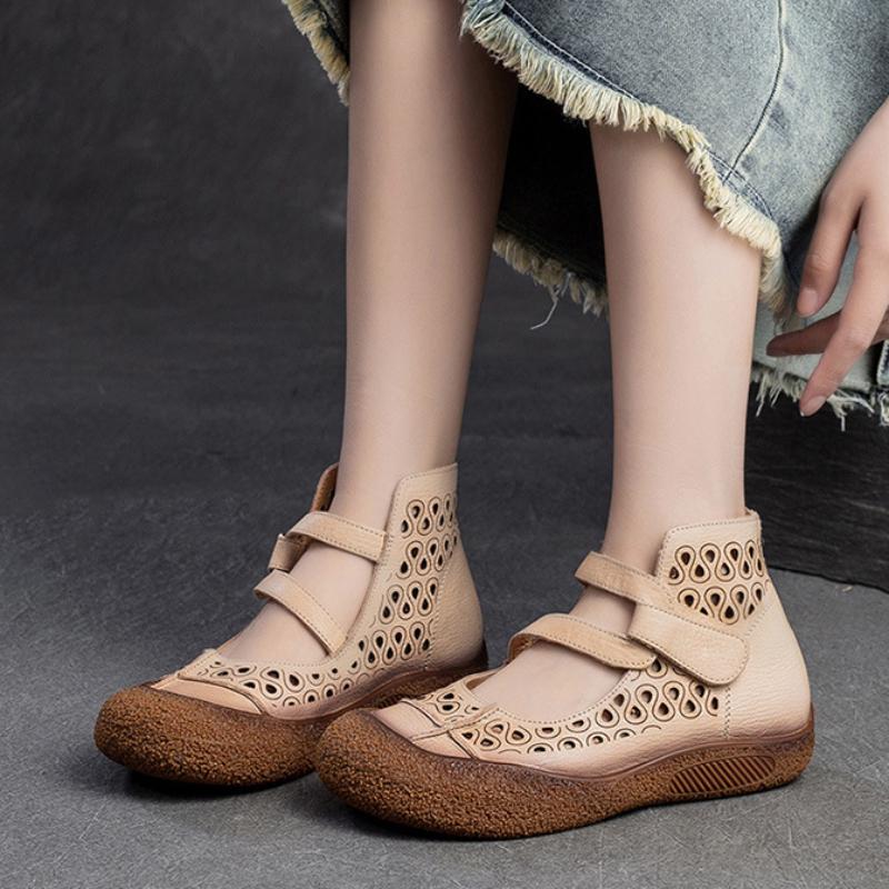 Johnature Полые дышащие сандалии из натуральной кожи, удобная универсальная женская обувь на мягкой подошве в стиле ретро