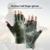 1 Pair Men Fishing Gloves Half Fingers Wear-resistant Cooling Camouflage Print Elastic Good Breathability Outdoor Climbing Camping Gloves