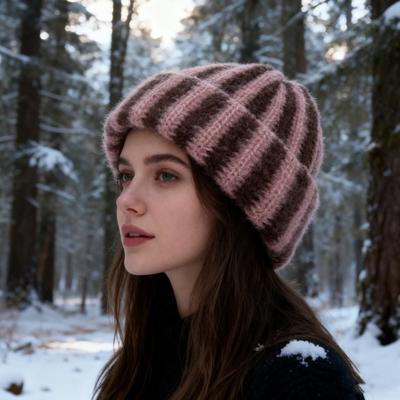 Зимняя вязаная шапка пэчворк цветная в полоску принт мягкая на ощупь дышащая без полей шапка для активного отдыха шапка-пуловер