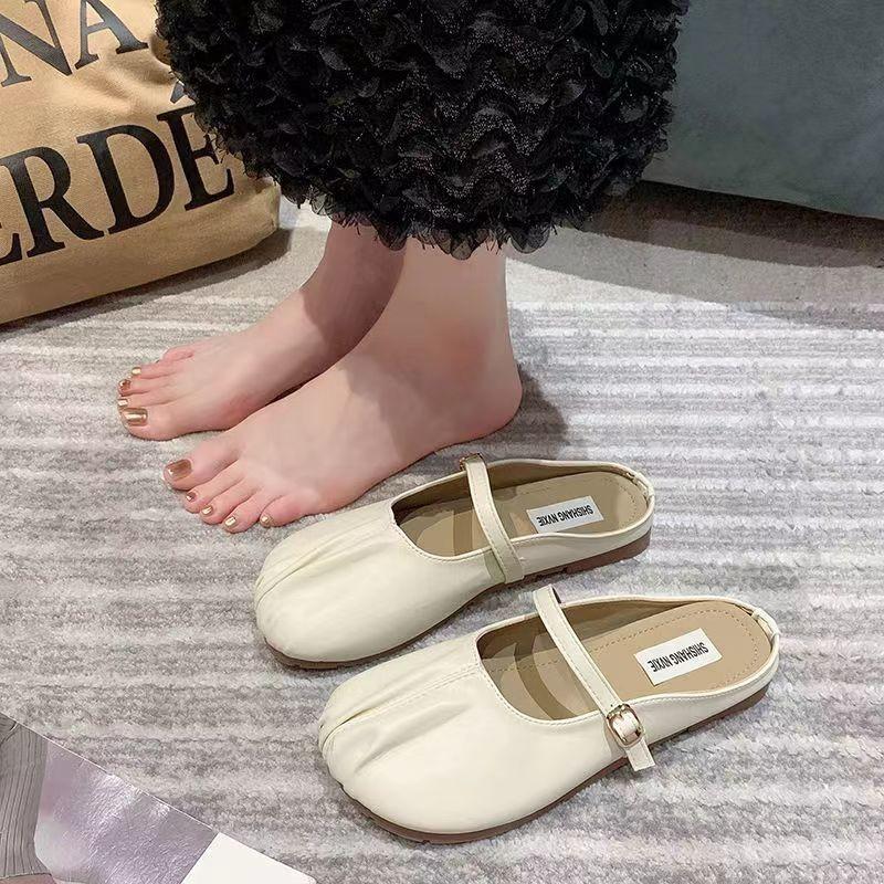 Fashion Women's Outdoor Casual Flat Shoes with Toe Caps Half Drag Women's Spring Autumn New Style Simple Comfortable Single Shoes