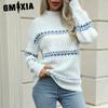 Women's Fashion Casual Snowflake Print Autumn Winter Long Sleeve High Neck Loose Sweaters